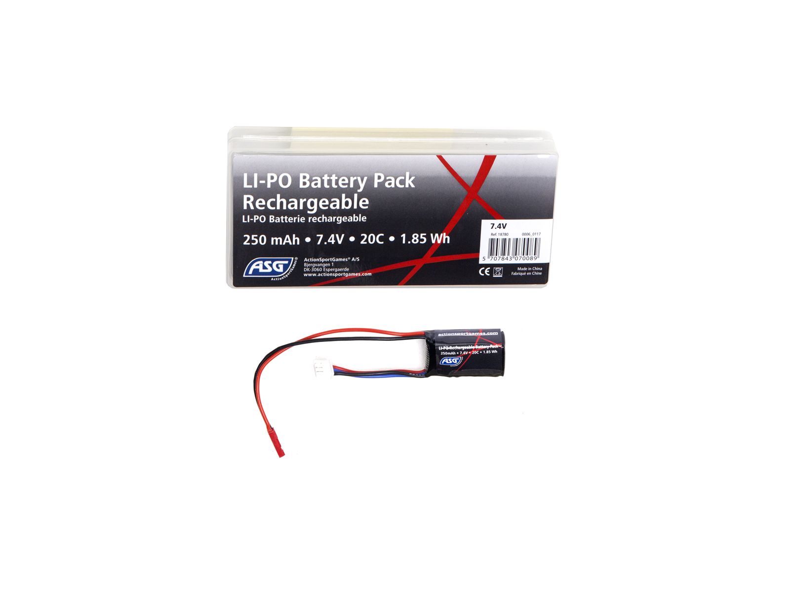 Batterie Lipo 7.4V 250mAh pour répliques HPA par ASG